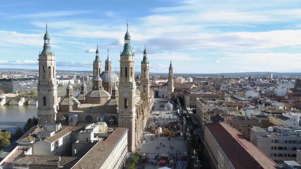 Zaragoza Aerial View with CathedralBasilica of Our Lady of the Pillar Spain