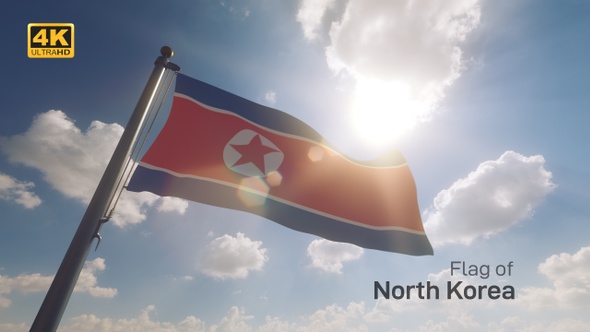 North Korea Flag on a Flagpole V2 - 4K