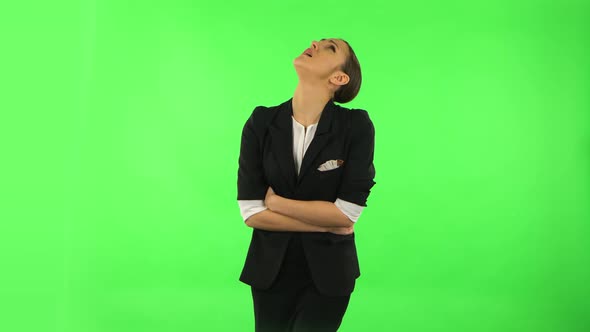 Cute Female Feels Very Bad, Her Stomach Hurts. Green Screen