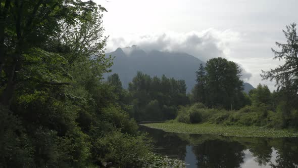 Amazing Drone Aerial Flying Towards Mount Si Washington Above Snoqualmie River Landscape