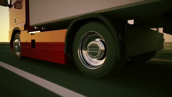Truck with a trailer on the highway. Loopable elements closeup animation. HD