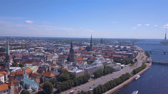 Beautiful Aerial View Over Riga City with Old Town