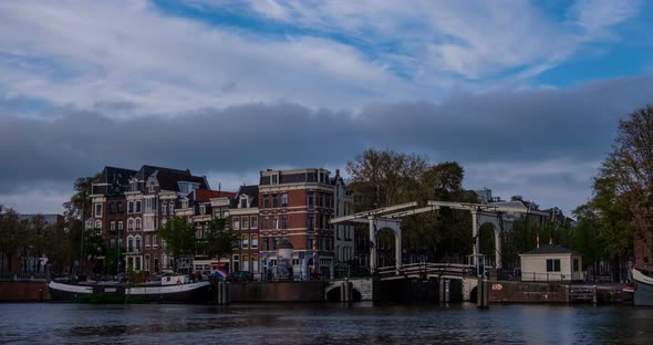 Amterdam Canal, Bridge and Medieval Houses Timelapse