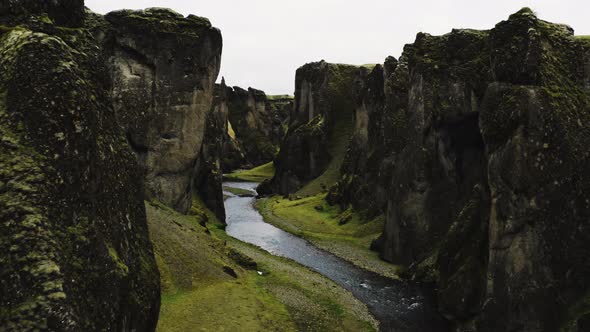 Drone Through Fjaorargljufur Canyon And Fjaora River