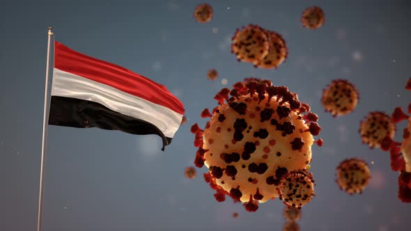 Yemen Flag With Corona Virus Attack 4K