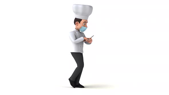 Fun 3D cartoon chef with a mask on the phone