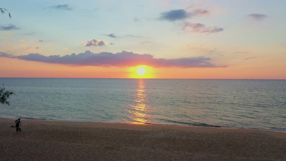 Aerial View Scenery Sweeet Sunset Above The Ocean.