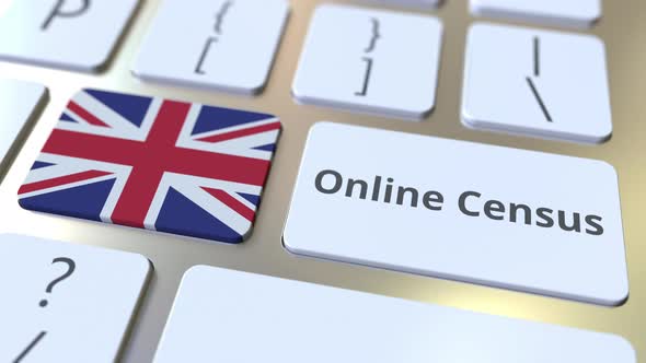 Online Census Text and Flag of the UK on the Keyboard