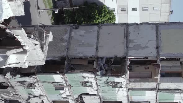 Vertical Video of a Wartorn Building in Ukraine