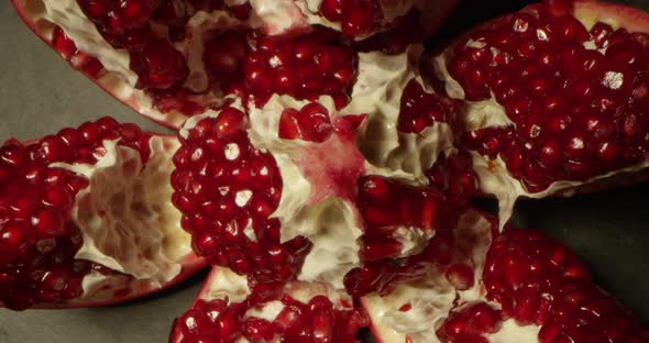 Inside Of An Opened Pomegranate Fruit With Changing Light