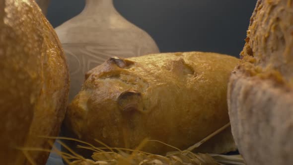 Closeup of Fresh Baked Whole Grain Bread Move in Slow Motion