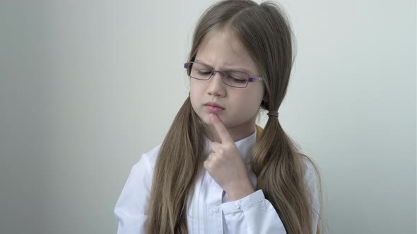 Schoolgirl with School Bag in White School Blouse and Glasses