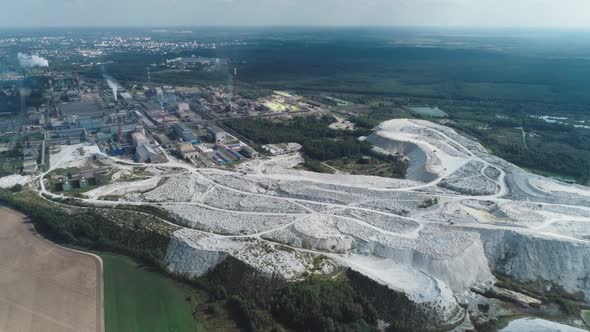 Mining and Processing Plant, View of Mineral Piles, Mountains of Minerlas and Sand, View From Height