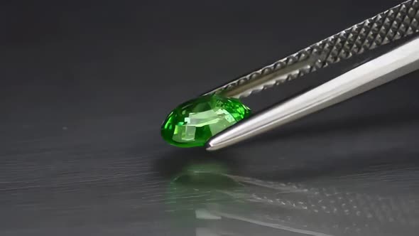 Natural Tsavorite Green Oval Cut Garnet in the Tweezers