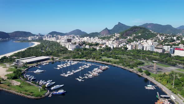 Panning wide view of seaport at downtown city of Rio de Janeiro Brazil.