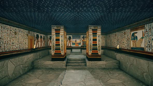 3d Rendering Animation Of A Tomb with Old Wallpaintings