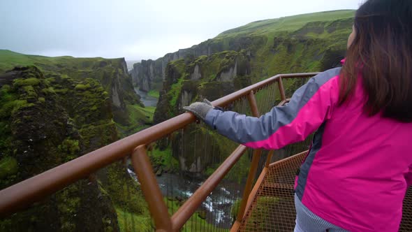 Woman Traveller at Fjadrargljufur in Iceland