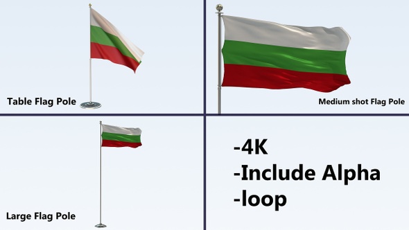 Bulgaria Flag Pole Pack 4k-Loop