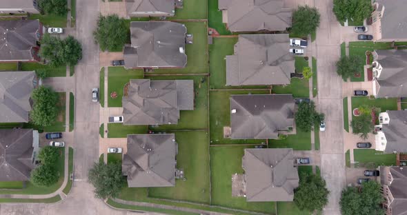 Birds eye view of Suburban homes just outside of Houston, Texas