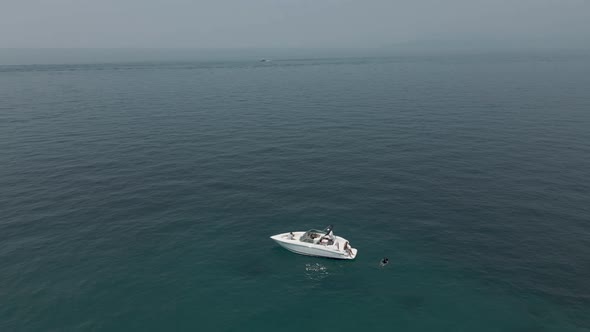 Aerial Cinematic View to the Motor Yacht