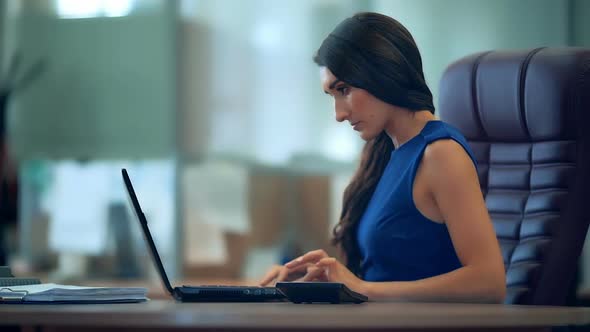 Young Businesswoman Working in the Office with a Laptop