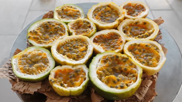 Passion Fruit Background with Half Cut Chinola