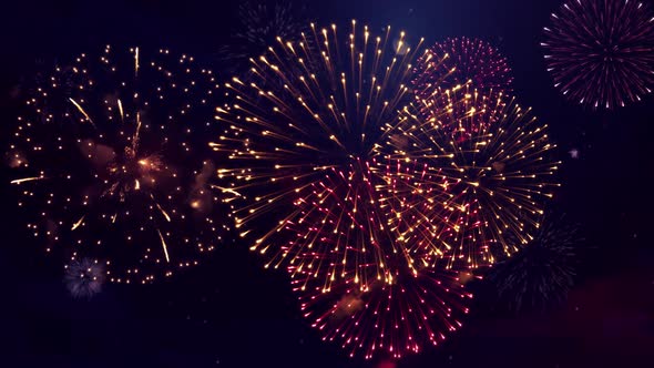  Real Colorful Fireworks Smoke Exploding Flashing in the Night Sky Loop Animation Background.