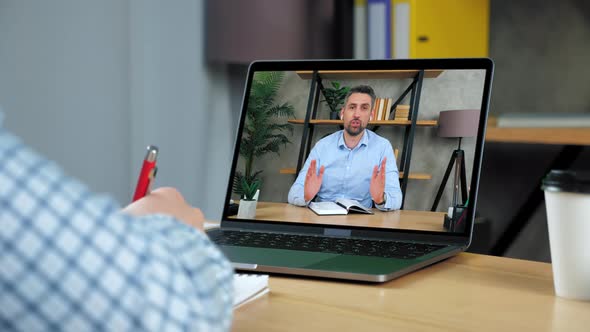 Businessman in Laptop Screen Tells Says Tasks Top Manager Employee Company