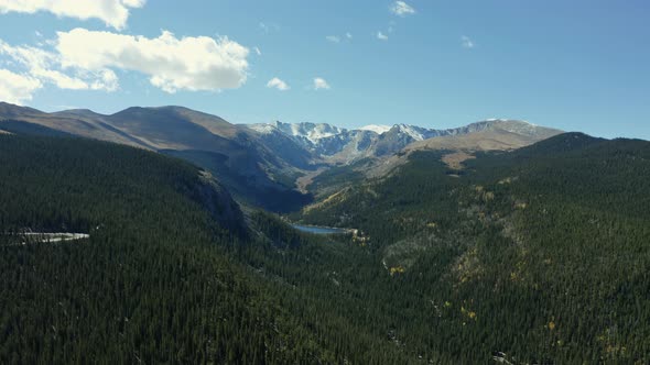 Landscape aerial view of remote alpine lake surrounded by mountains, 4K