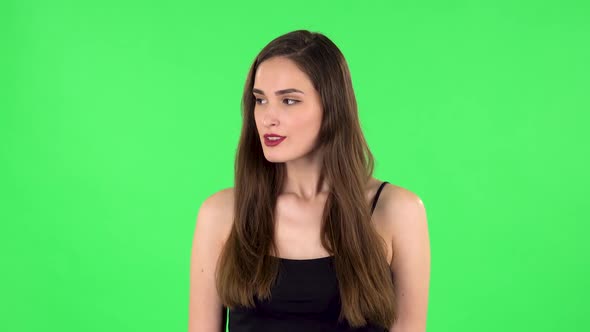 Cute Female Looking with Excitement, Then Celebrating Her Victory Triumph. Green Screen