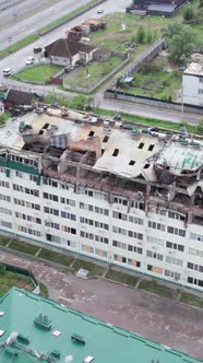 Vertical Video of a Wartorn Apartment Building in Ukraine