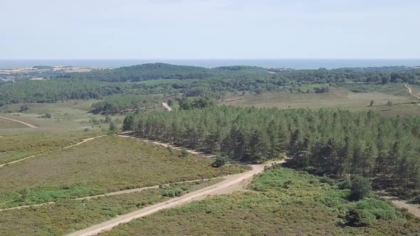 Beautiful nature landscape from the sky in Woodbury in East Devon, England.