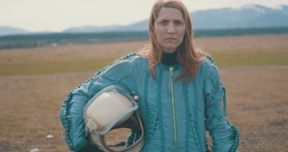 Portrait Of A Woman Redhead Astronaut