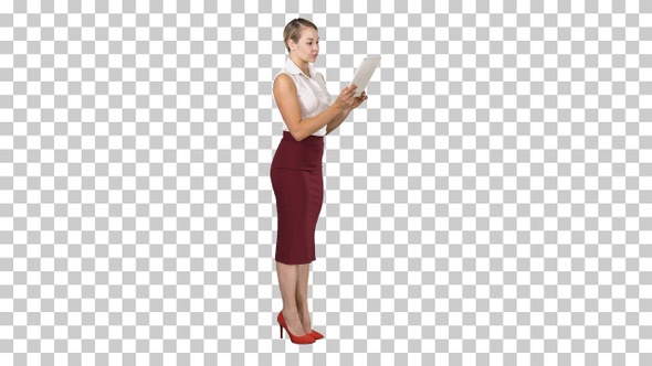 Beautiful modern woman using digital tablet, Alpha Channel