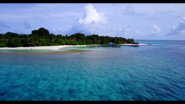 Aerial drone view travel of beautiful lagoon beach trip by blue green lagoon with white sand backgro