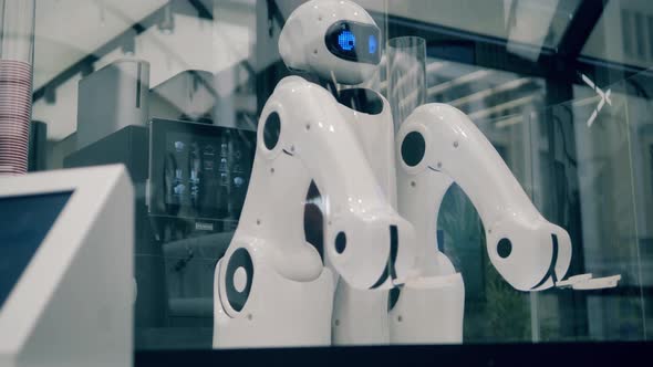 Coffee House with a Robotic Waiter Expecting an Order