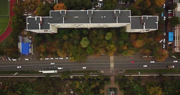 Top Down Drone Point of View - Steet City Road Intersection in Autumn Time