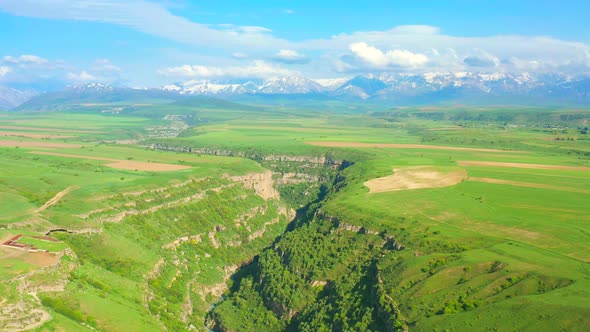 Aerial View on Aksu River Canyon on AksuJabagly Natural Reserve in Alatau Mountains Central Asia