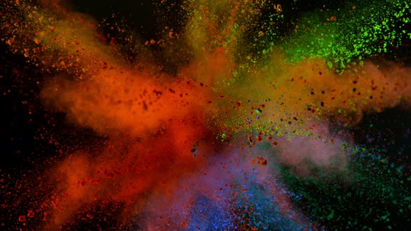 Color Powder Explosion in Super Slow Motion Isolated on Black Background