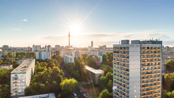 Golden Hour and Sunset Time Lapse of Berlin skyline, Berlin, Germany