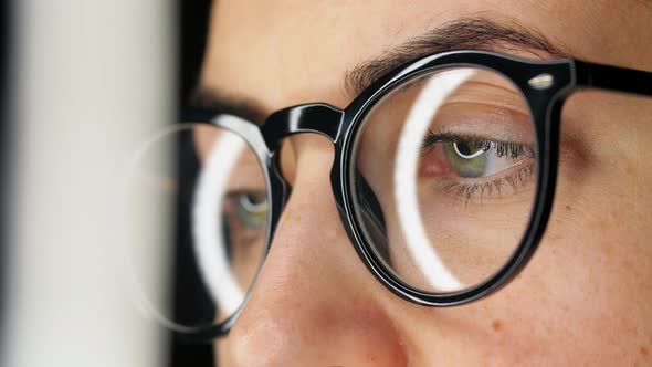 Close Up of Woman's Face or Eyes in Glasses