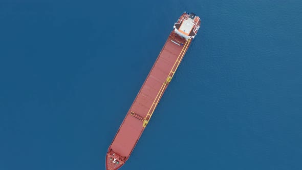 Aerial View. Cargo Ship at Sea.