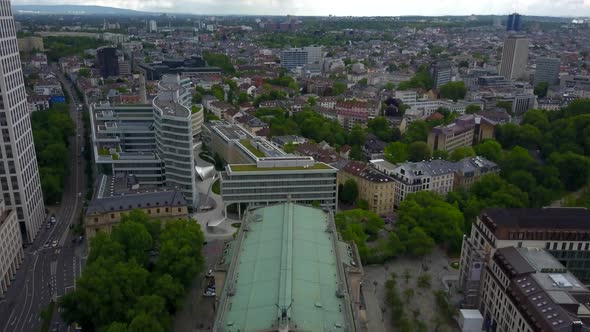 AERIAL: Opera House in Frankfurt Am Main, Germany From Above 