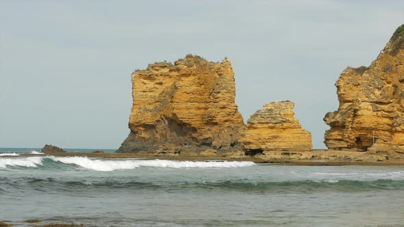 Limestone rock formation located at Aireys Inlet, Australia. STATIC SHOT.