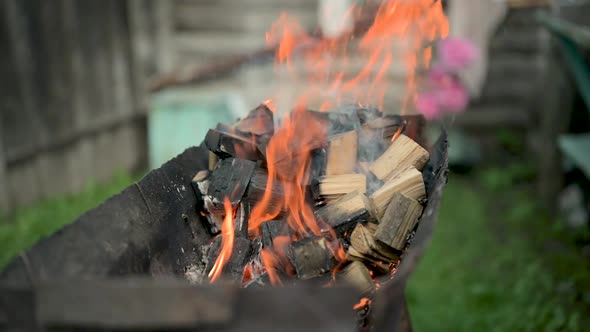 BBQ Grill, Burning Wood Firewood.