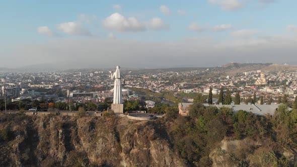 Aerial view from drone to Monument Mother of Georgia (Kartlis Deda)