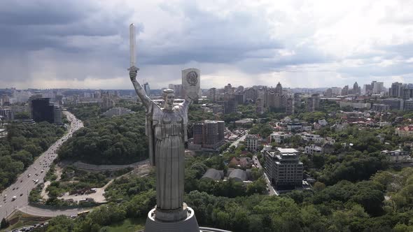 Aerial View of the Motherland Monument. Slow Motion