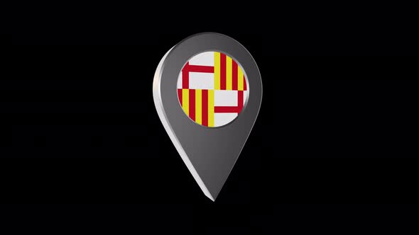 3d Animation Map Navigation Pointer With Flag Of Barcelona (Spain) With Alpha Channel - 4K