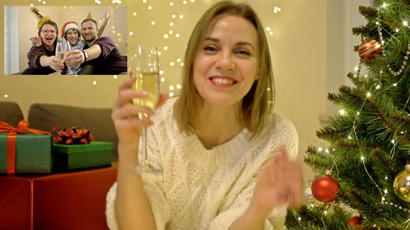 Young Woman Congratulates Her Loved Ones Who Live Far Away Merry Christmas