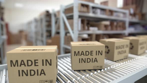 Conveyor with Boxes with MADE IN INDIA Text